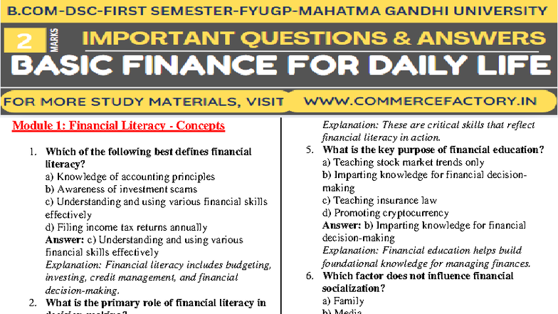 Module 1: Financial Literacy Concepts - Basic Finance for Daily Life ...