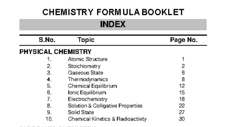 CHEMISTRY FORMULA HANDBOOK INDEX (CRACKJEE) - Studocu