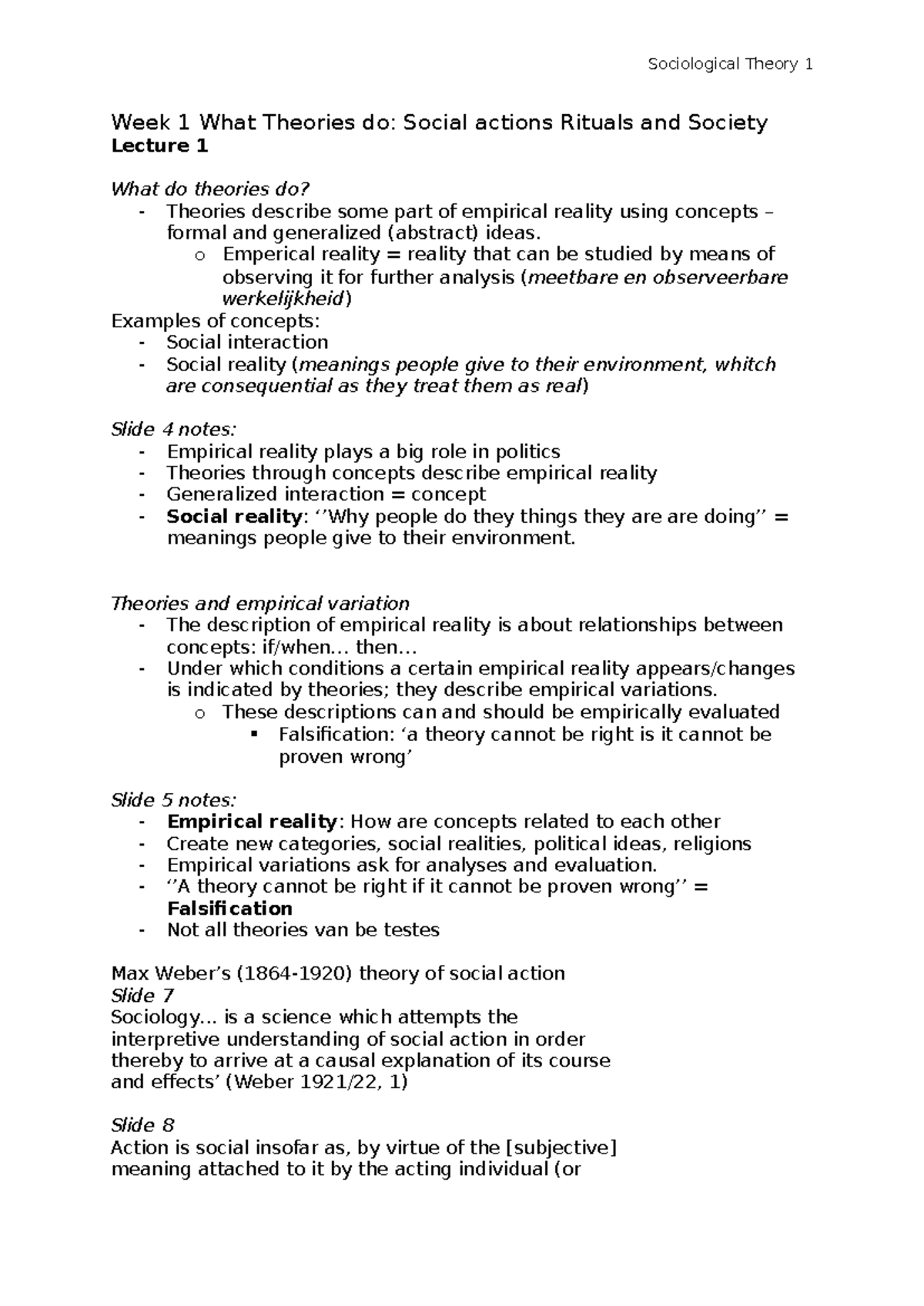 Lecture 1: Theories, Social Action, and Weber's Insights in Sociology ...