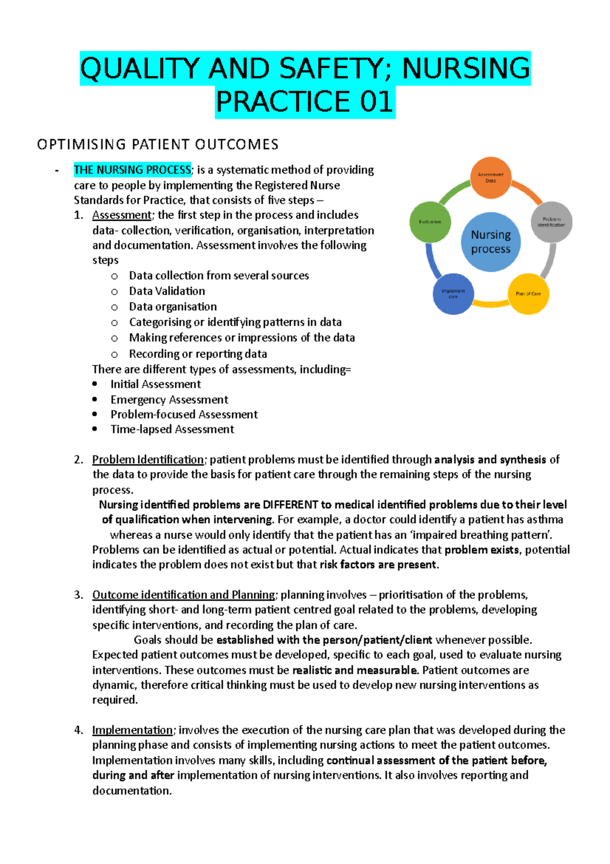 HNN112 - Quality & Safety in Nursing Practice 1: Optimizing Patient ...