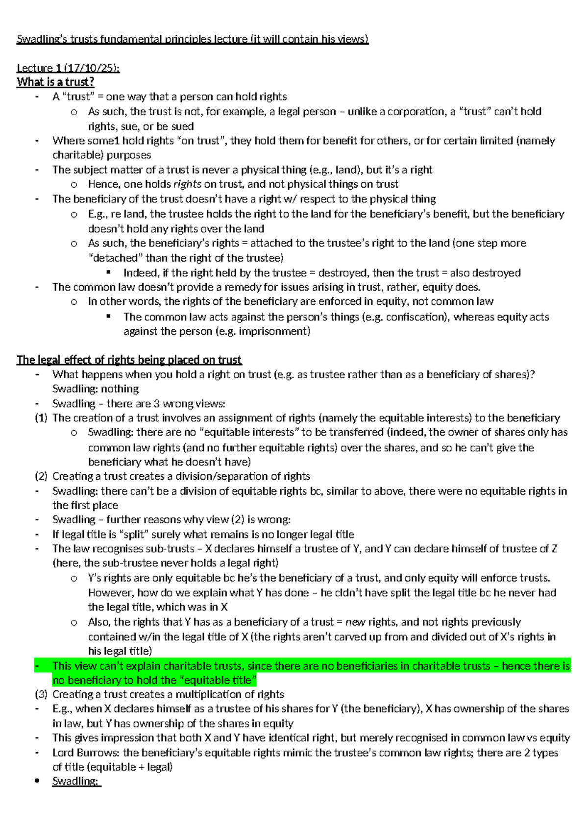 Trusts Law Fundamentals: Lecture Notes on Key Principles - Studocu