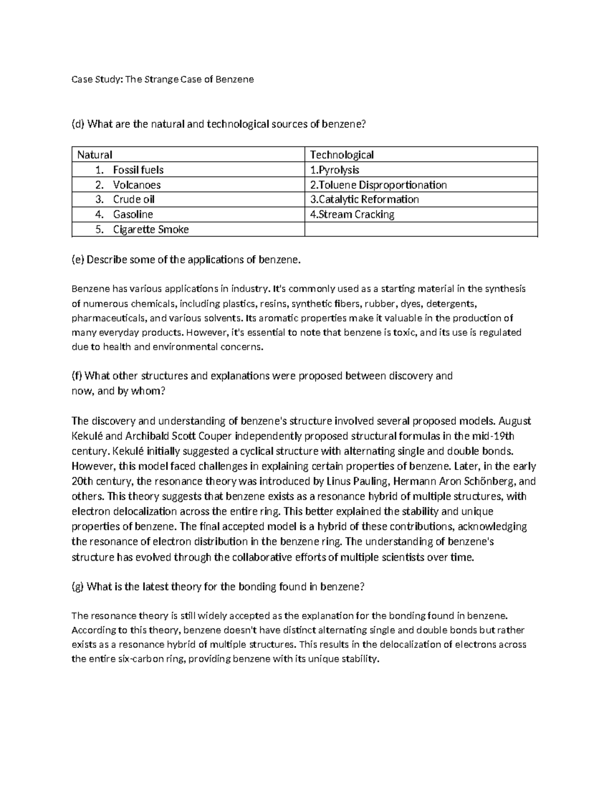 Case Study: Sources and Applications of Benzene (CHEM 101) - Studocu