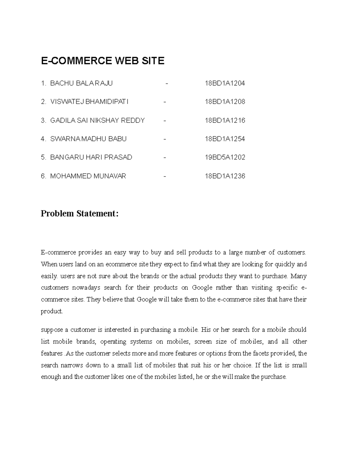 SRS for E-COMMERCE Website Development - 18BD1A Project Document - Studocu