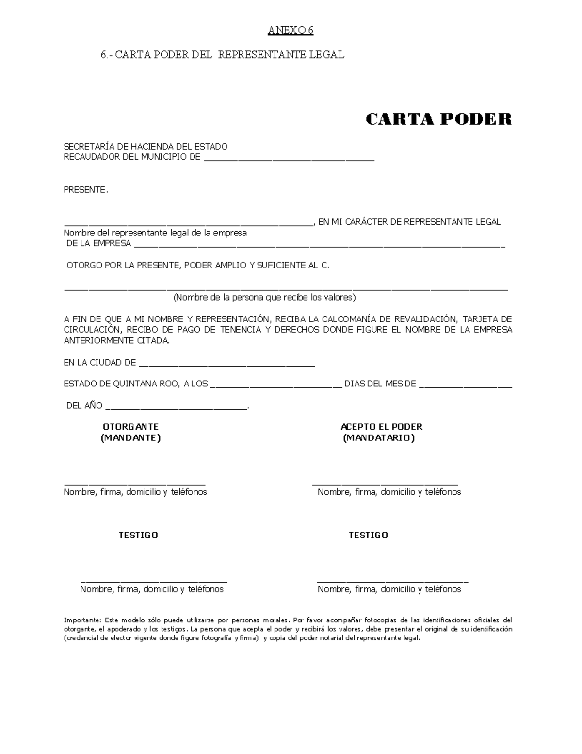 Carta poder pm - ANEXO 6 6.- CARTA PODER DEL REPRESENTANTE LEGAL CARTA ...