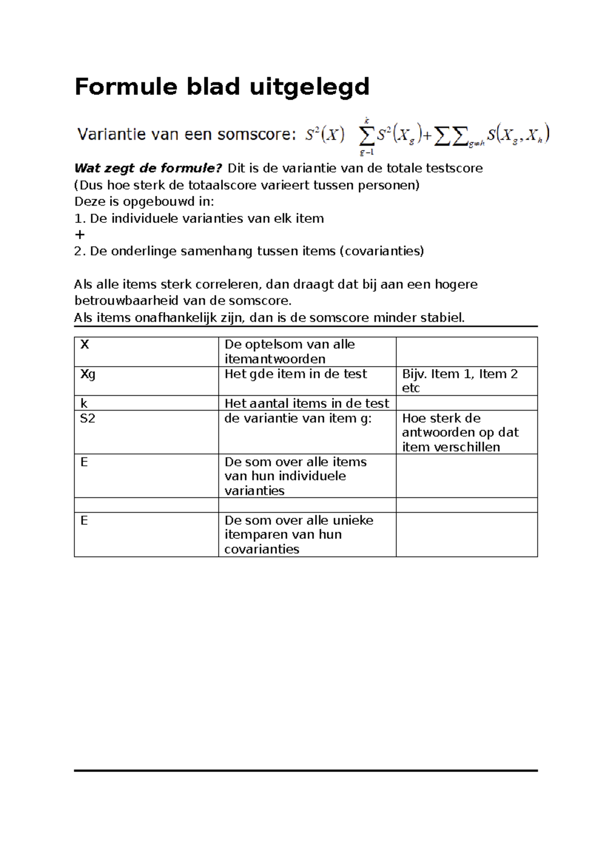 Formules Testtheorie: Variantie, Betrouwbaarheid en Modellen - Studeersnel