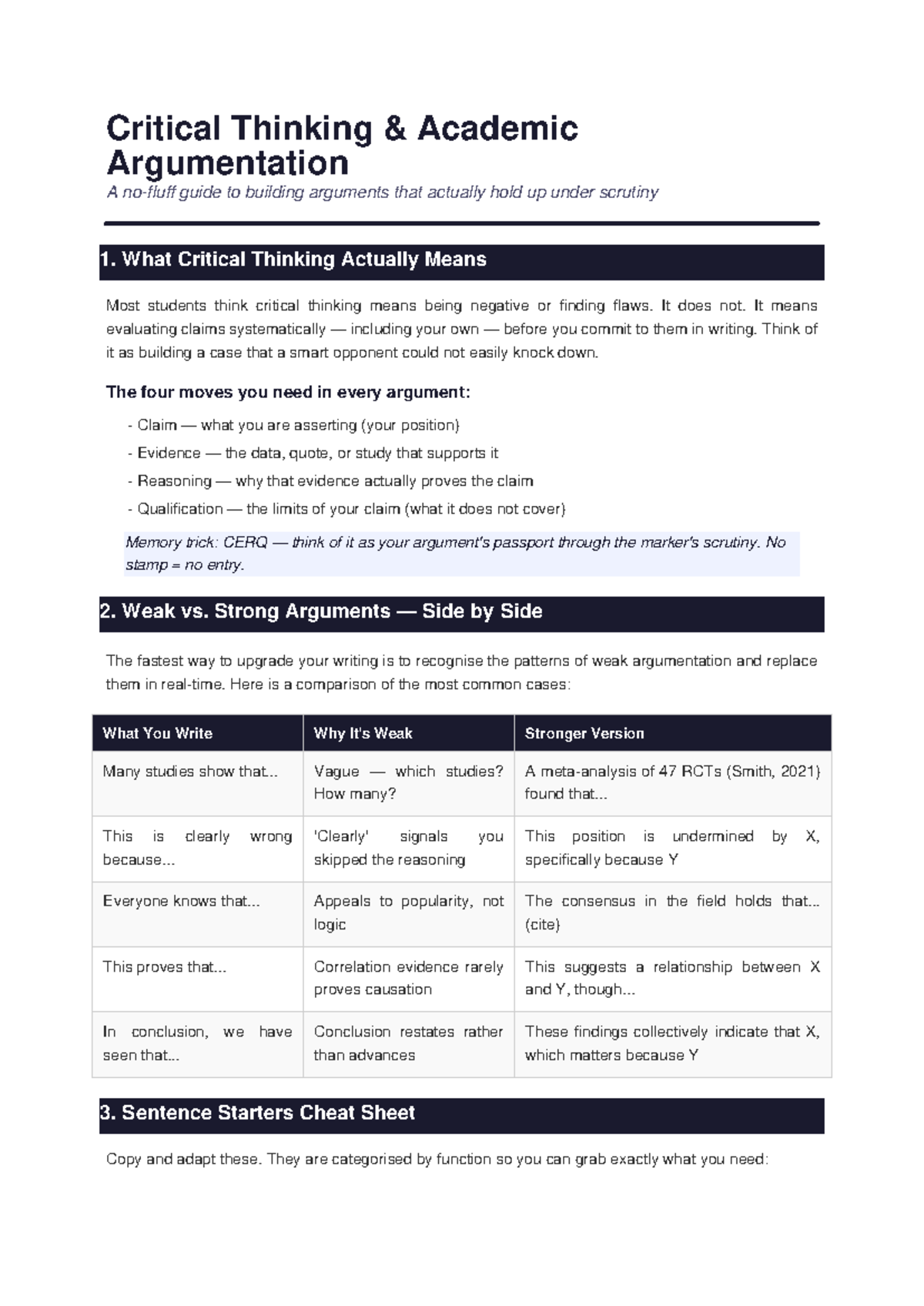 Critical Thinking (CT101) Study Guide: Building Strong Arguments - Studocu