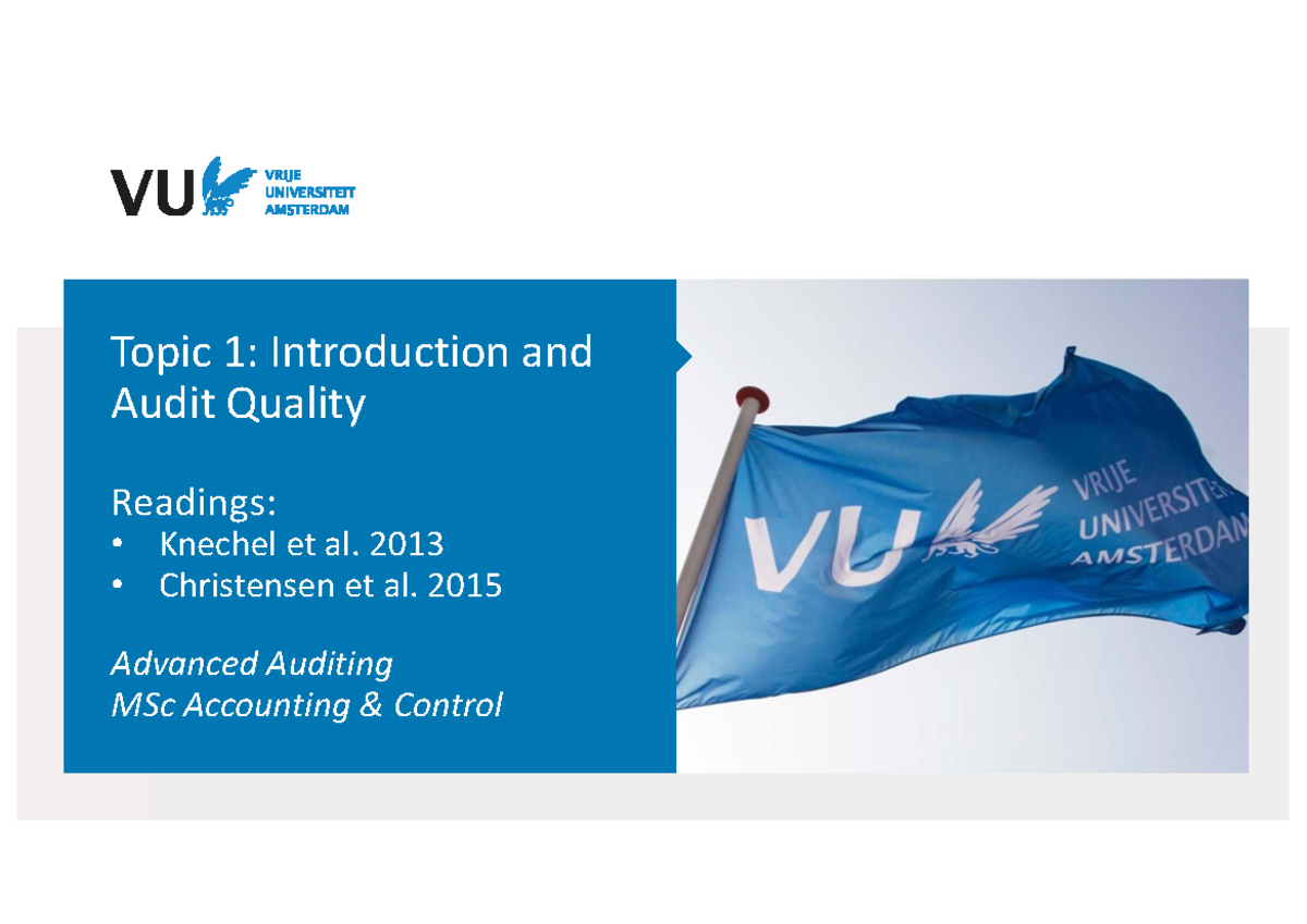 Advanced Auditing MSc Accounting Control: Lecture 1 - Intro & Audit ...