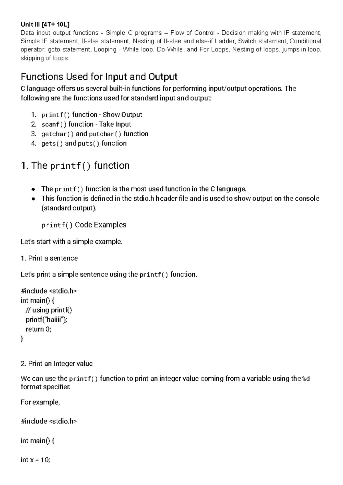 Unit III copy - Python programming - Unit III [4T+ 10L] Data input ...