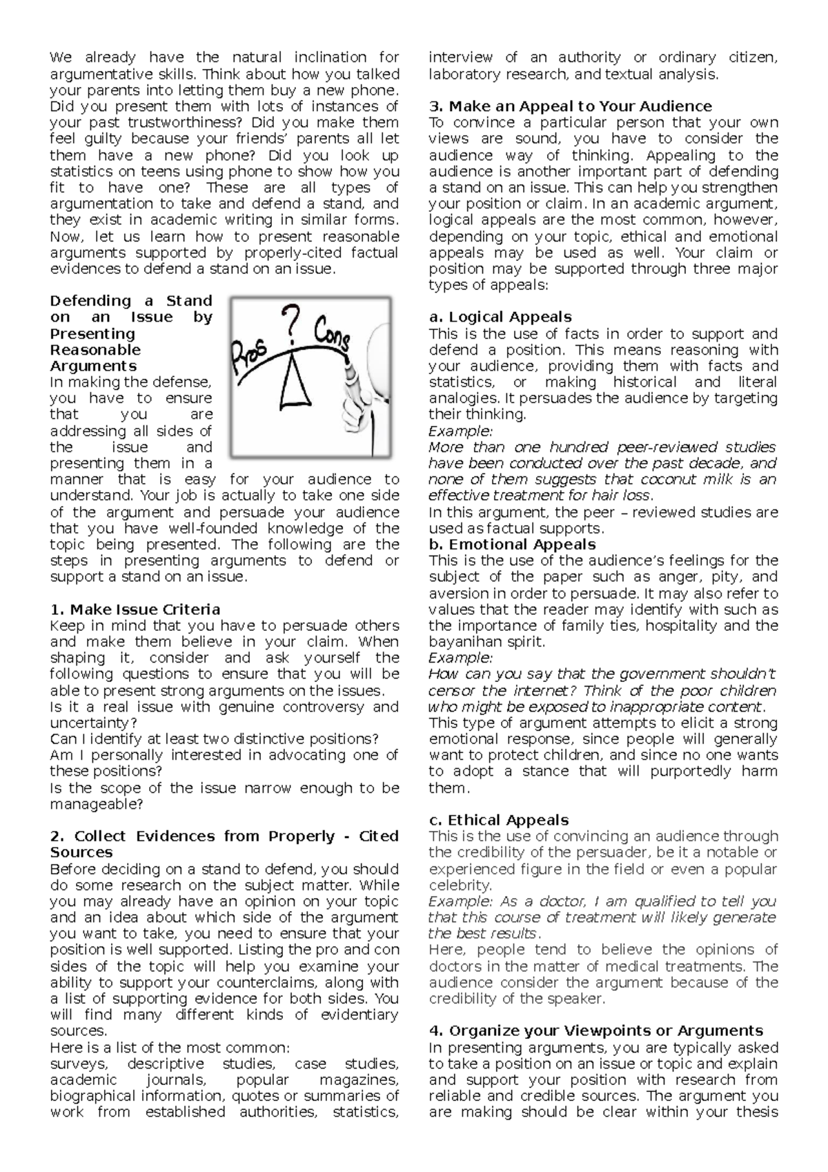 Defending a Stand on an Issue: Skills and Strategies 083620 - Studocu