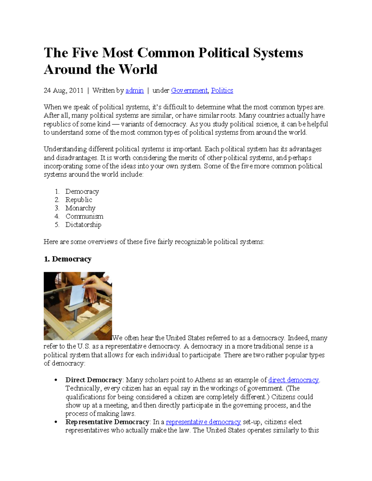 The Five Common Political Systems: A Global Overview - Studocu