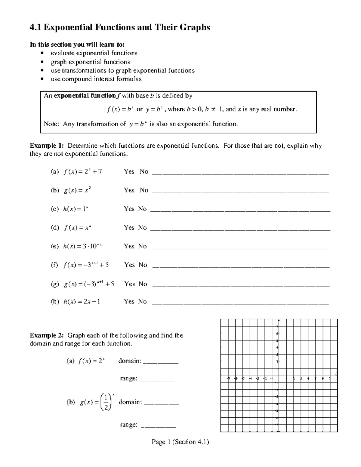4.1 Exponential Functions: Graphs, Characteristics, and Applications ...