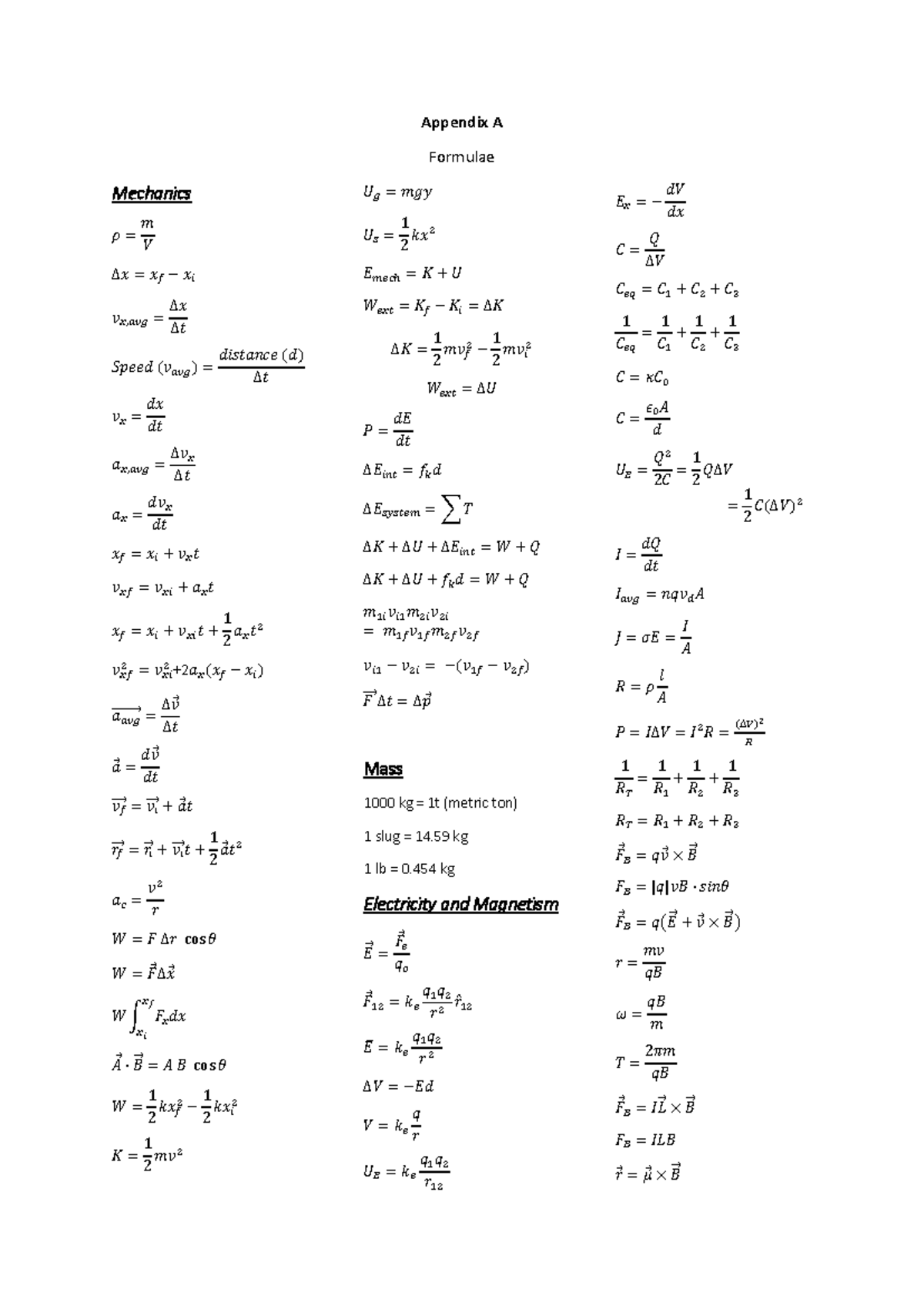 All Formulae for EPH150S Final Exam - Studocu