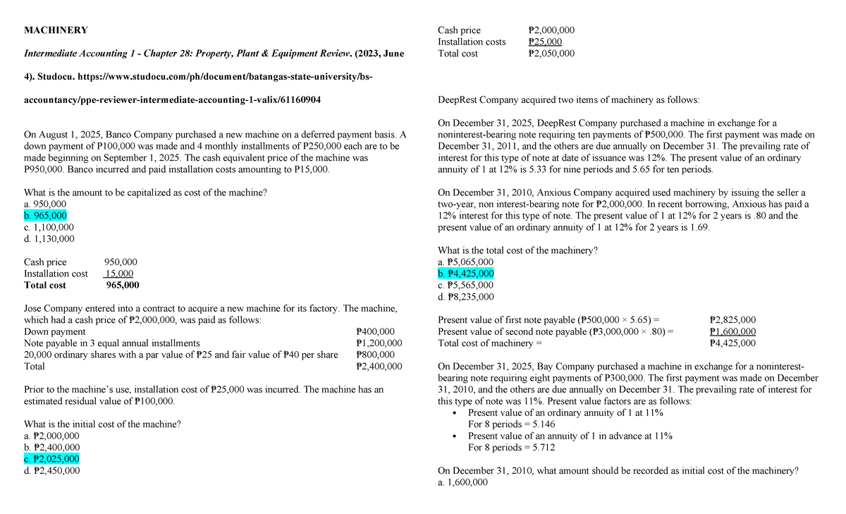MACHINERY Intermediate Accounting 1 Chapter 28: PPE & Notes Receivable ...