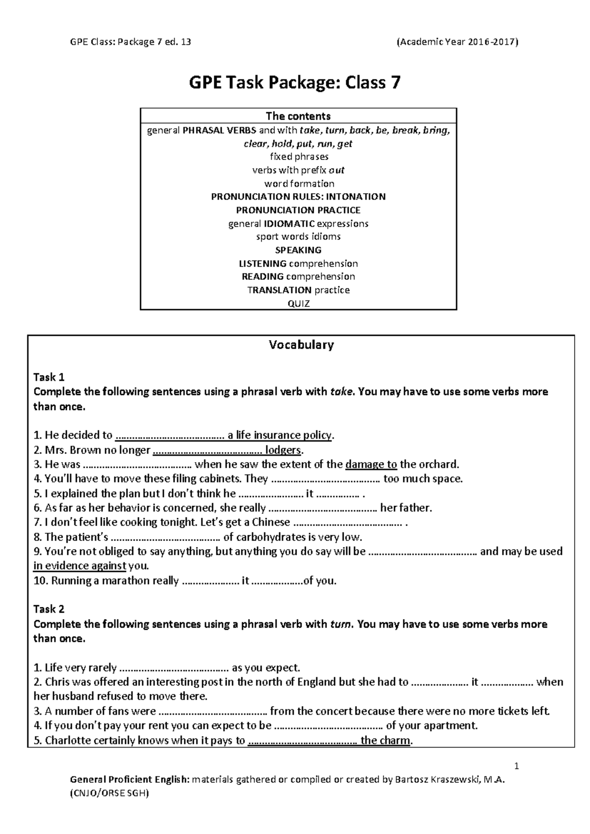 GPE 07: Practice Package 7 - Phrasal Verbs and Idioms Tasks - Studocu