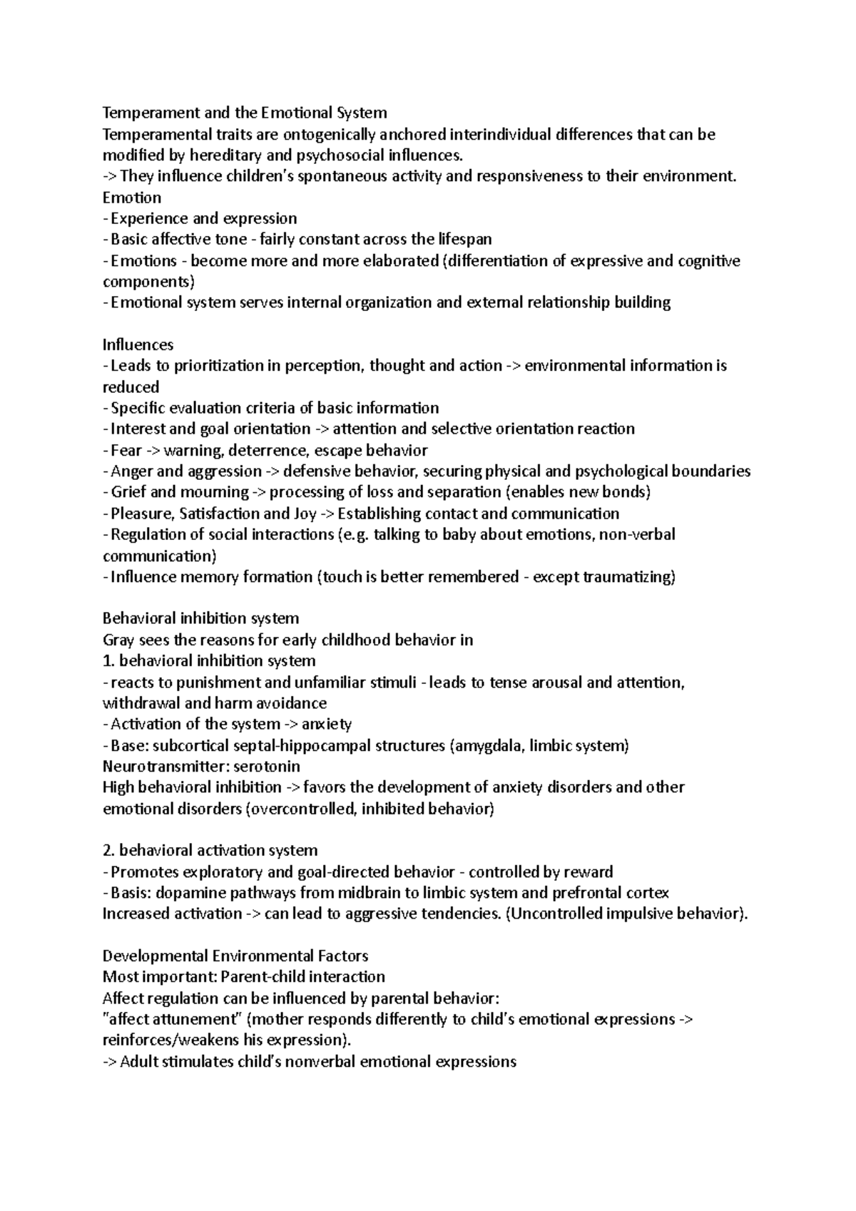 Temperament and Emotional Systems: Influences on Child Behavior - Studocu