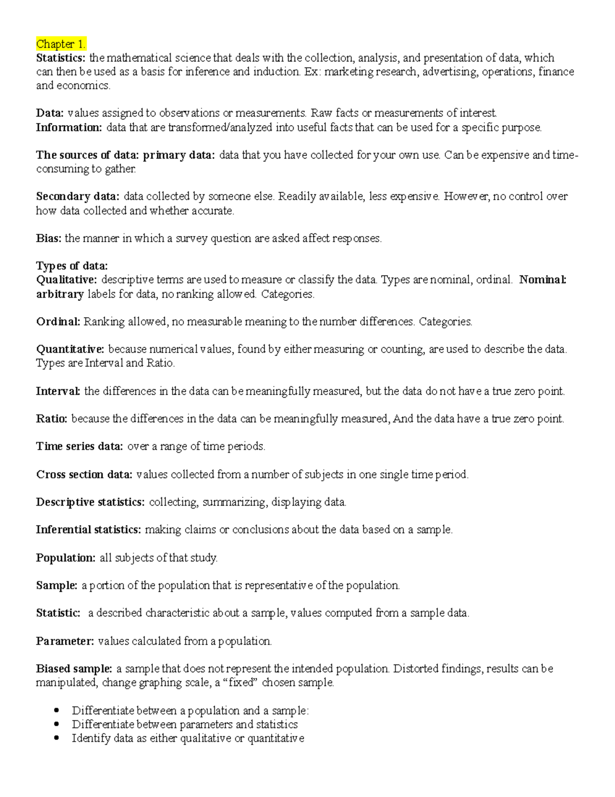 Final Exam Study Guide for STAT 101: Statistics Fundamentals - Studocu