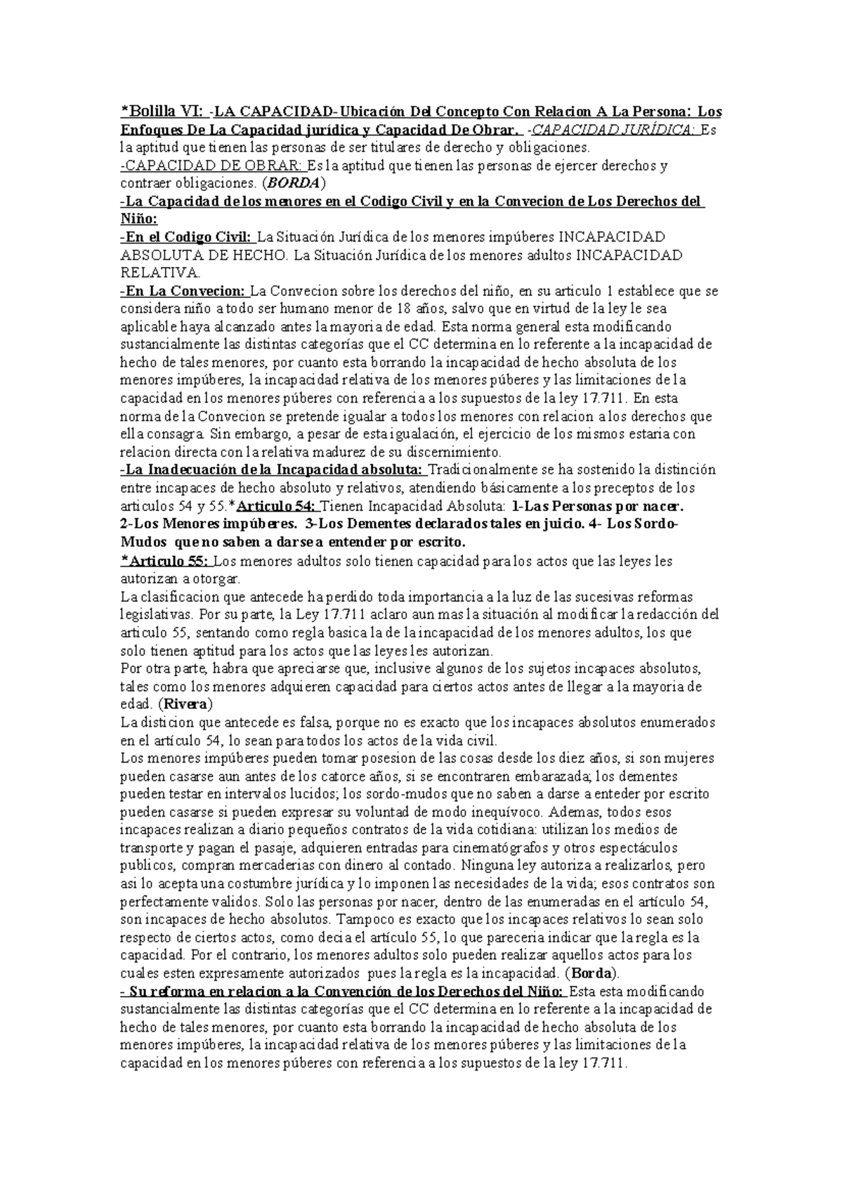Bolilla VI: Capacidad Jurídica y de Obrar en Menores - JURÍDICA - Studocu