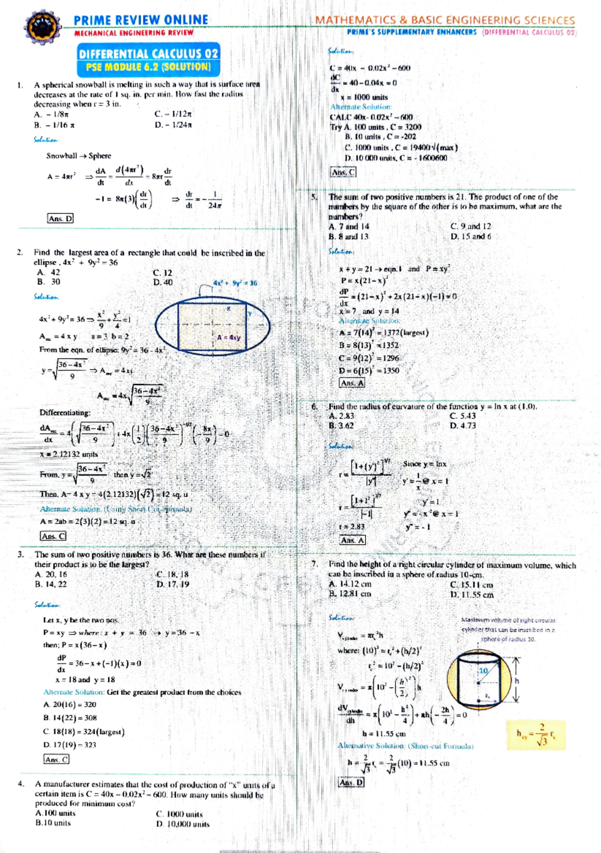 617181942 6 2 Differential Calculus 02 Solutions - PRIME REVIEW ONLINE ...