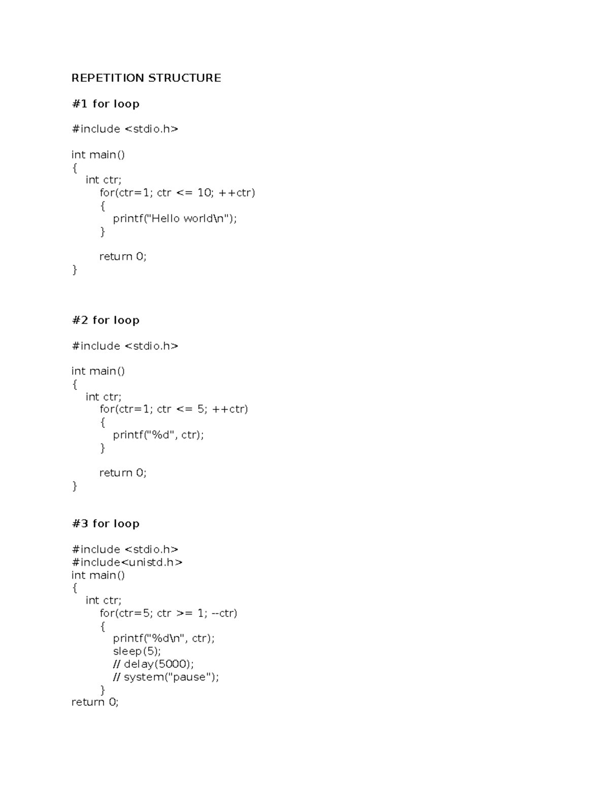 11-17-21 FOPR looping - REPETITION STRUCTURE #1 for loop #include int ...