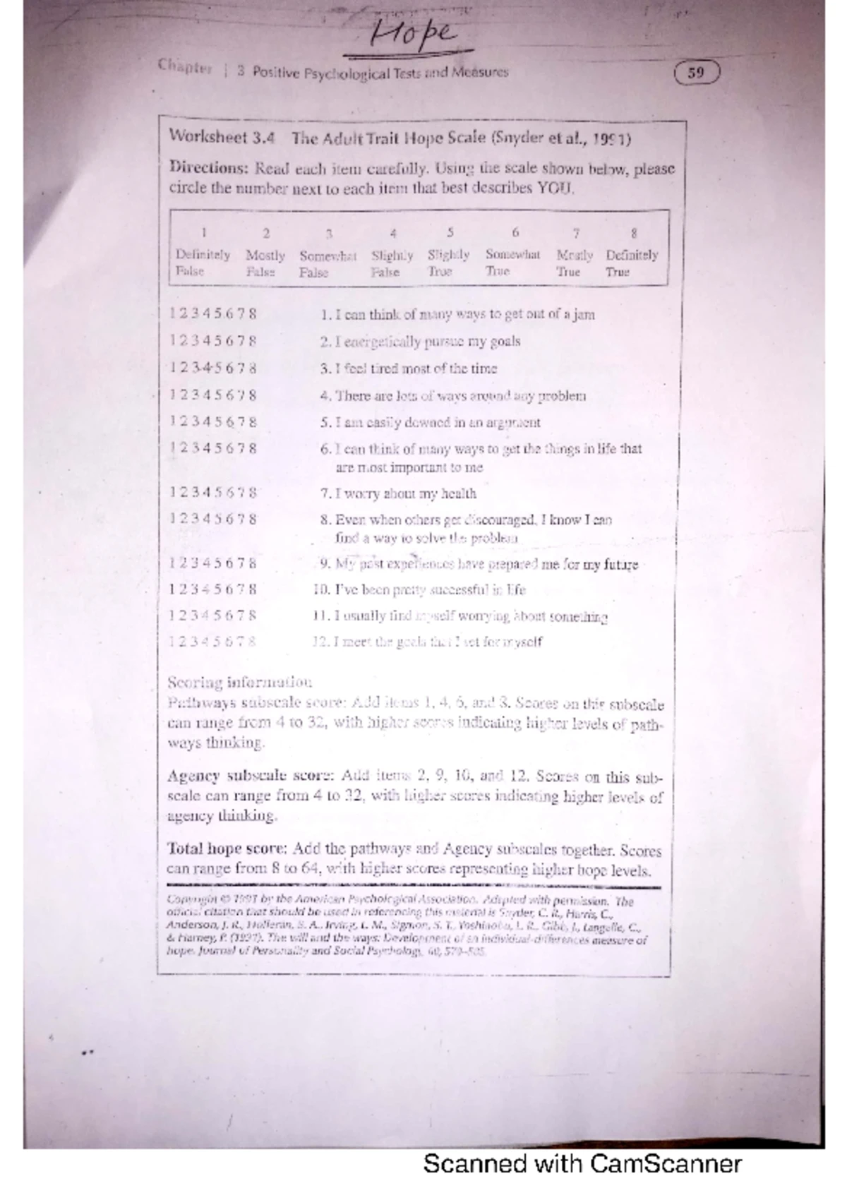 Manual Hope scale - PRACTICAL - Maniax Hope Socale 24 3. General ...
