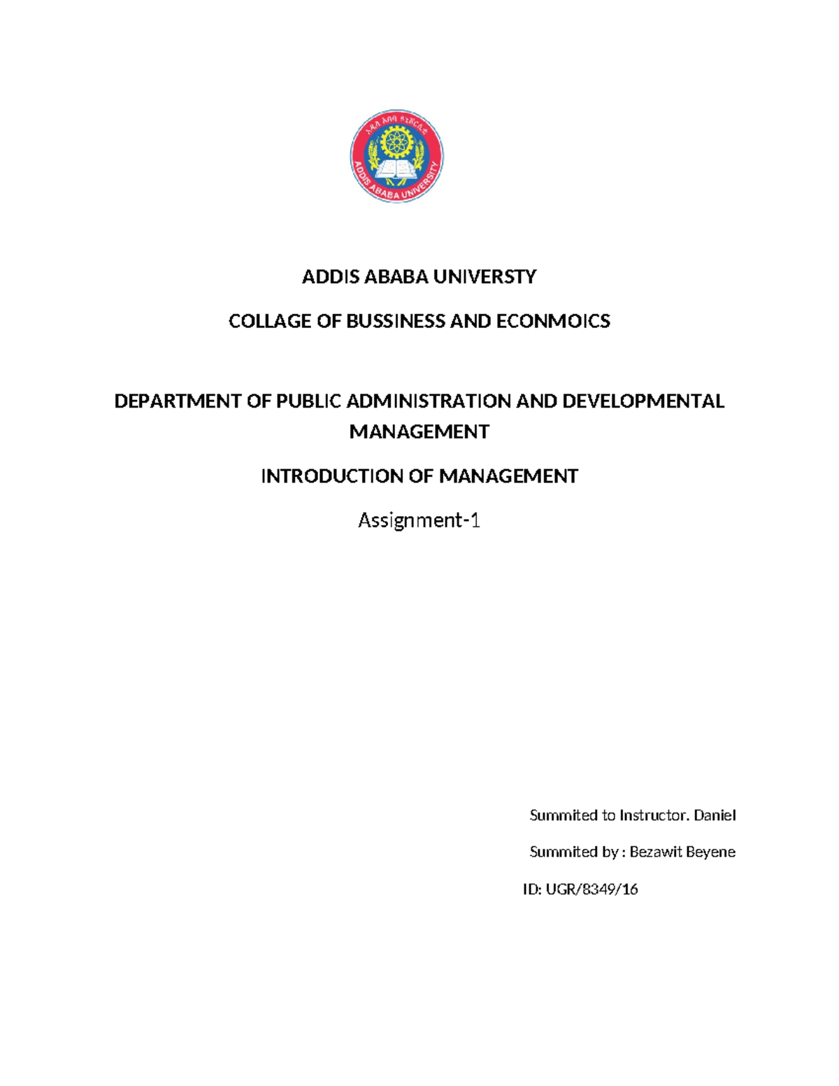 Management Assignment 1: Introduction to Management Concepts - Studocu