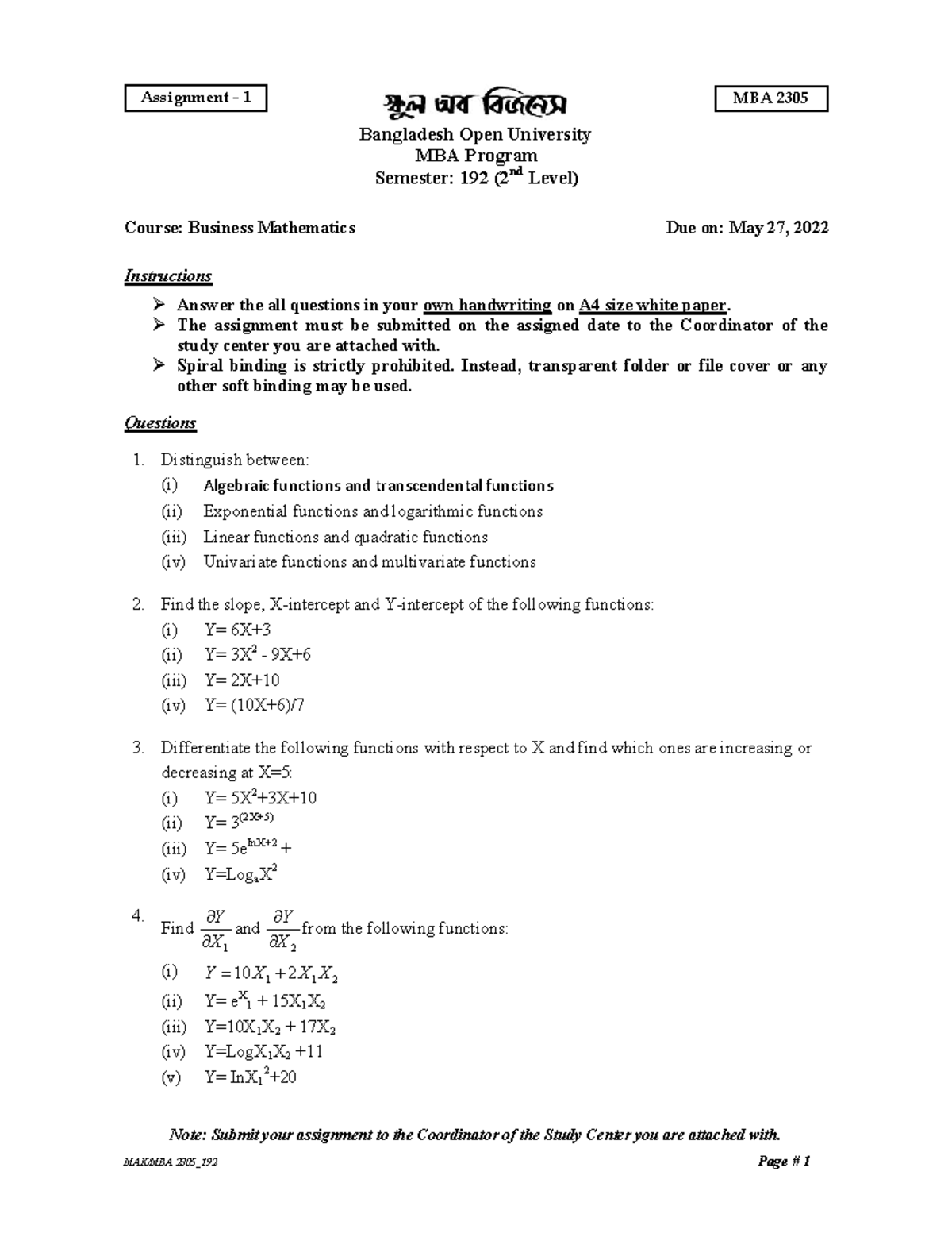 All Sub Assignment - ####### Note: Submit your assignment to the ...