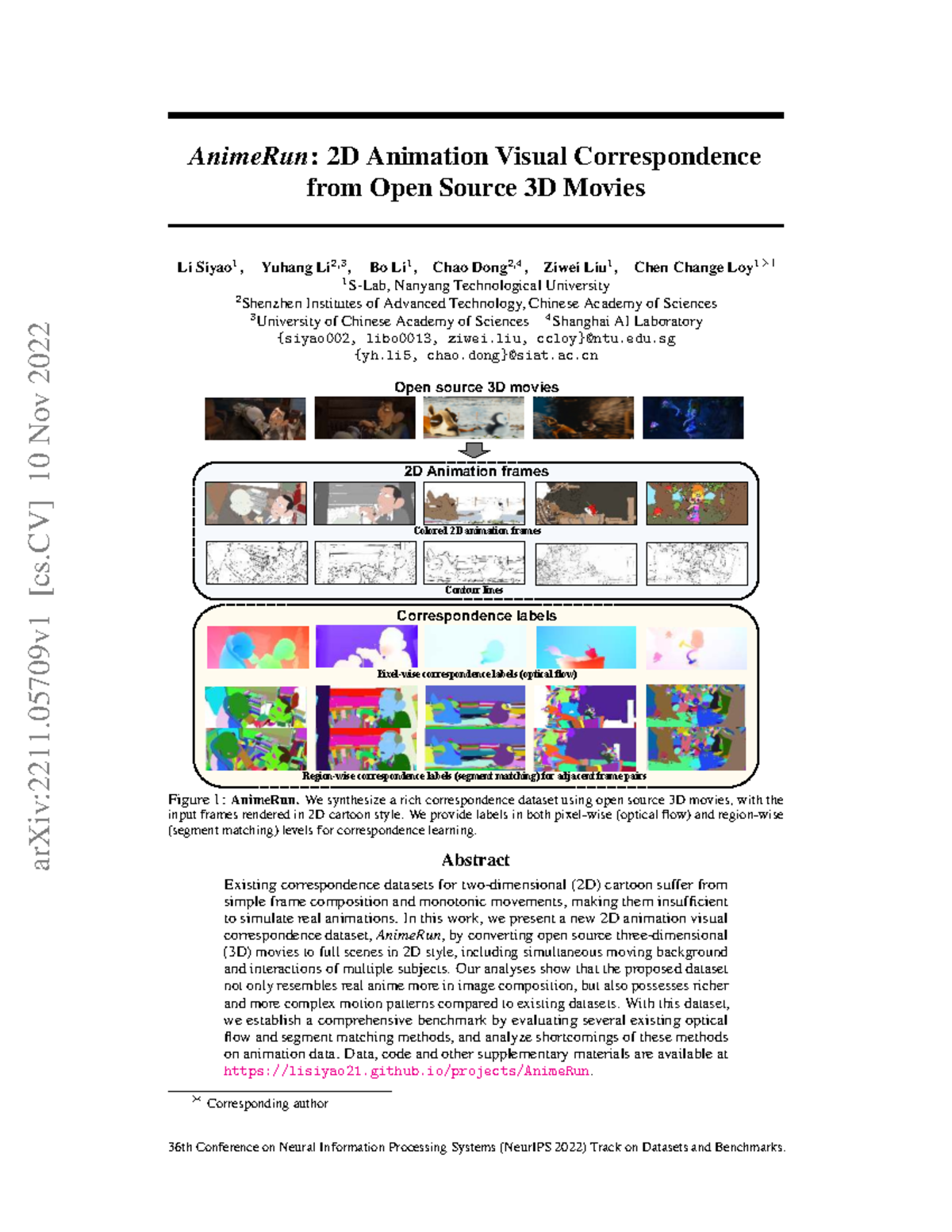 AnimeRun: A Novel 2D Animation Visual Correspondence Dataset from 3D ...