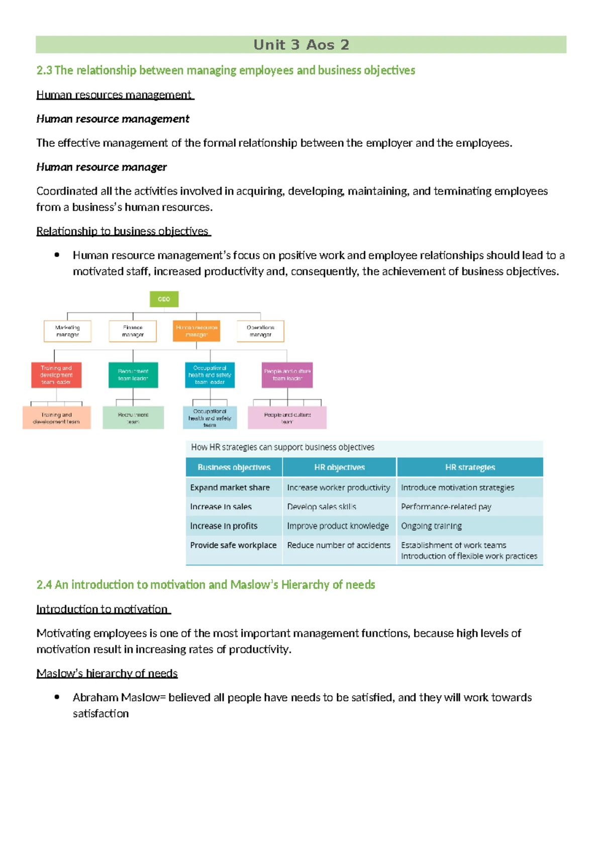 UNIT 3 & 4 AOS 1 & 2 VCE BUSINESS MANAGEMENT STUDY NOTES - Studocu