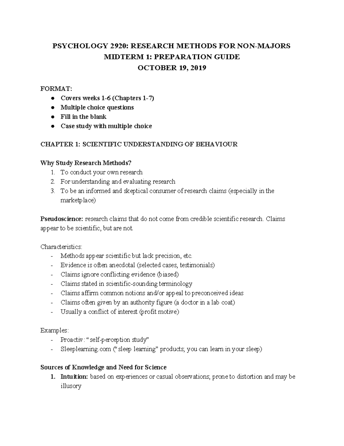 PSY2920 Midterm Study Guide: Research Methods Overview - Studocu