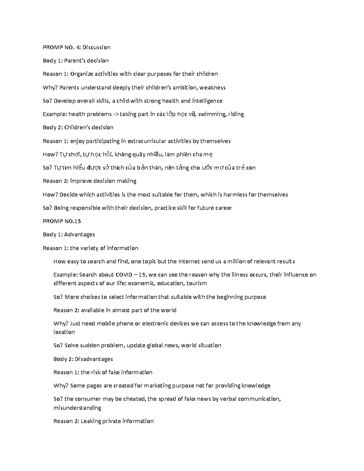 Promp NO - bbbbb - PROMP NO. 4: Discussion Body 1: Parent’s decision ...