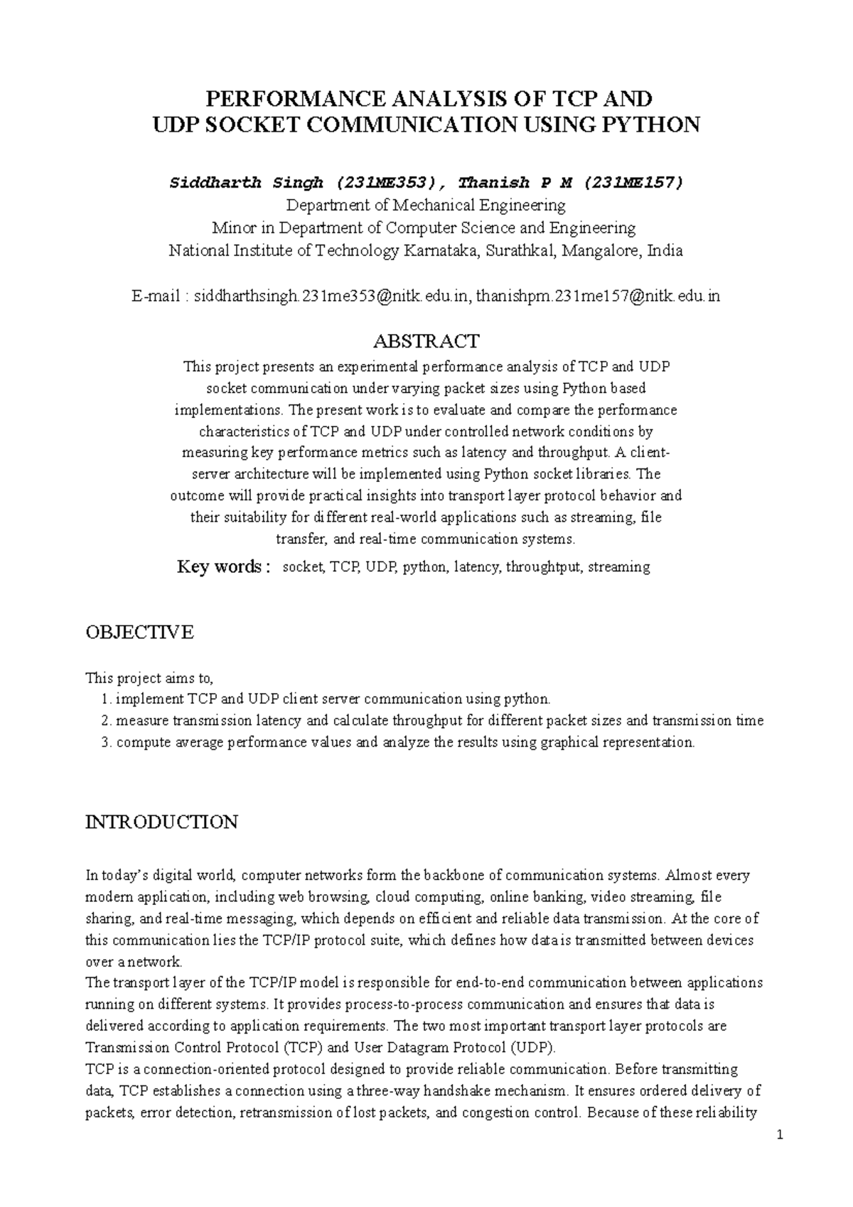 Performance Analysis of TCP vs UDP Socket Comm. in Python (231ME353 ...