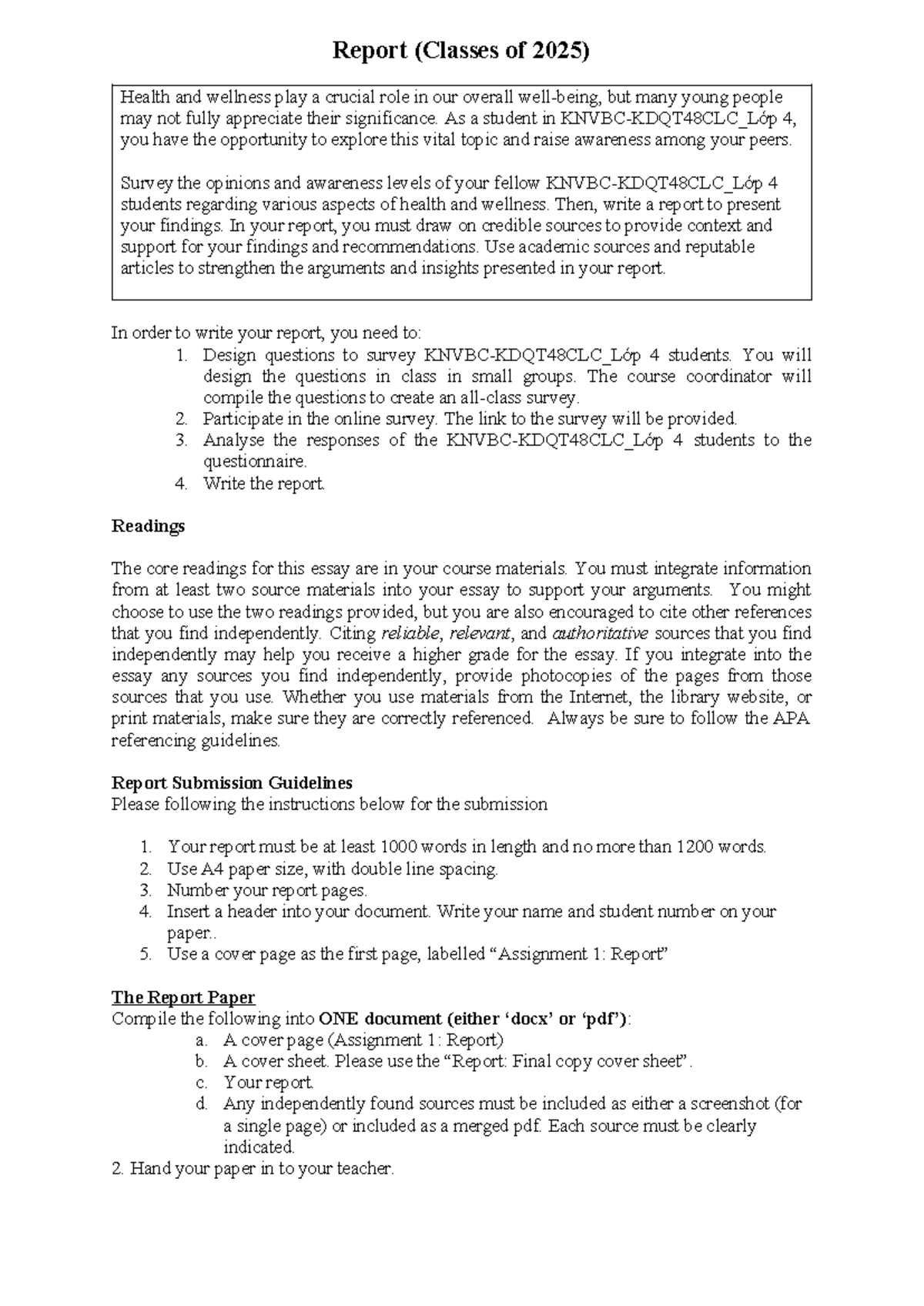 End-of-Term Report (Classes of 2025): Health & Wellness Awareness - Studocu