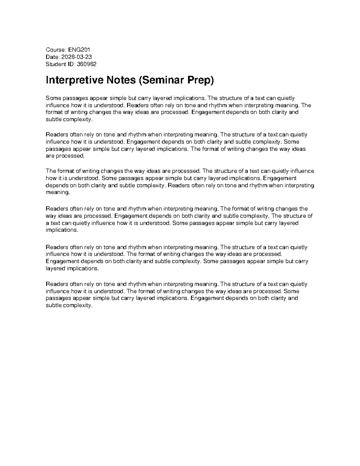 ENG201 Seminar Prep: Interpretive Notes & Key Insights - Studocu