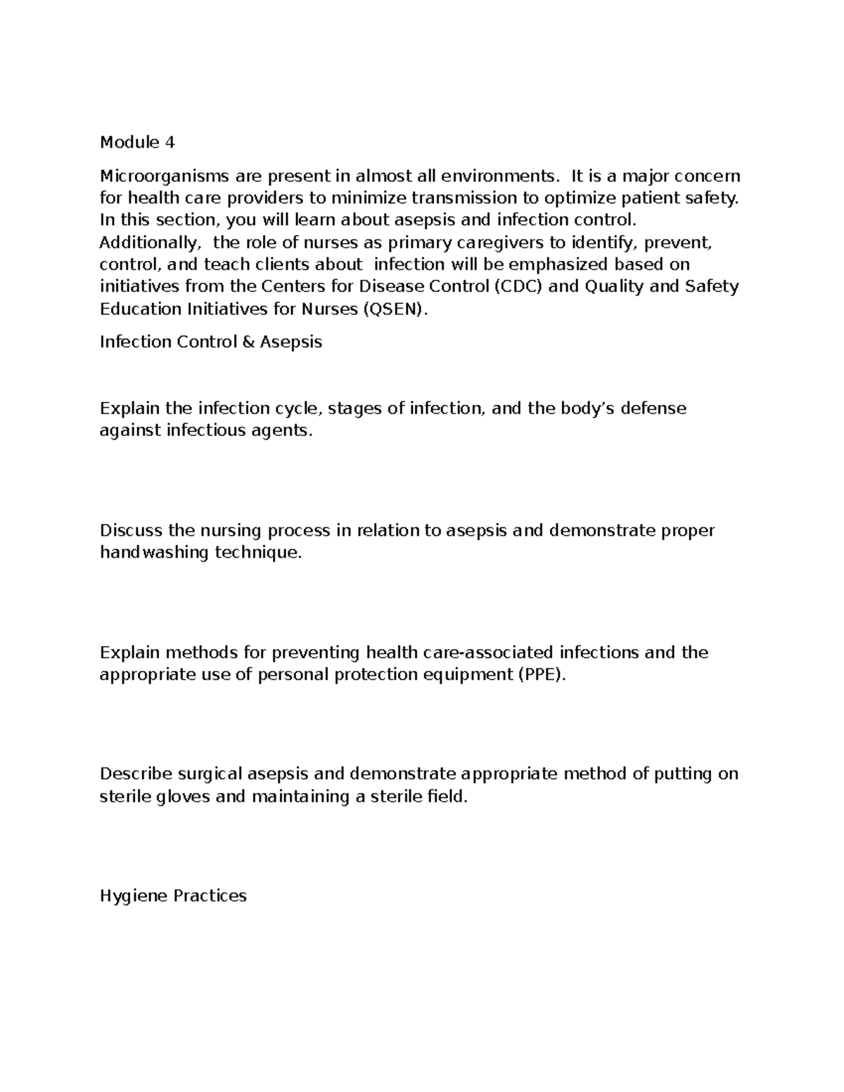 Fundamental Nursing: Module 4 & 5 - Infection Control & Skin Integrity ...