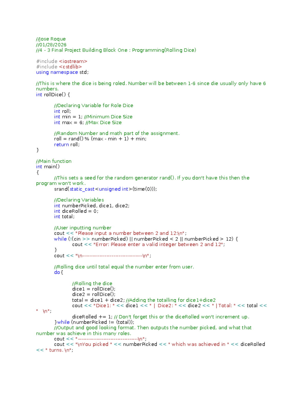 4-3312 Final Project: Rolling Dice Program Implementation - Studocu