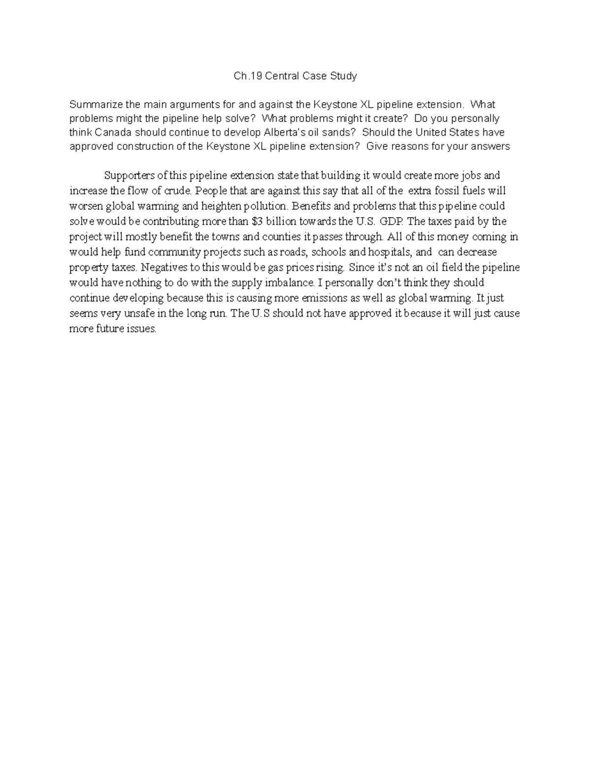 Ch. 19 Central Case Study - Ch Central Case Study Summarize the main ...