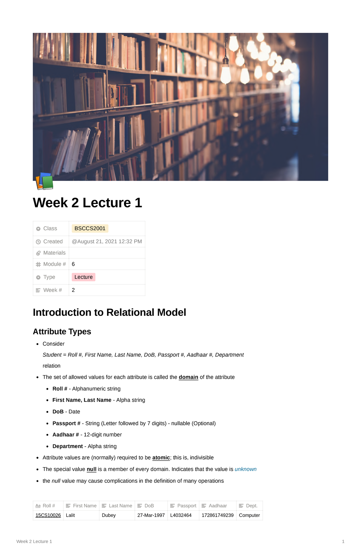 Week 2 Lecture Series on Relational Model & SQL - BSCCS2001 - Studocu