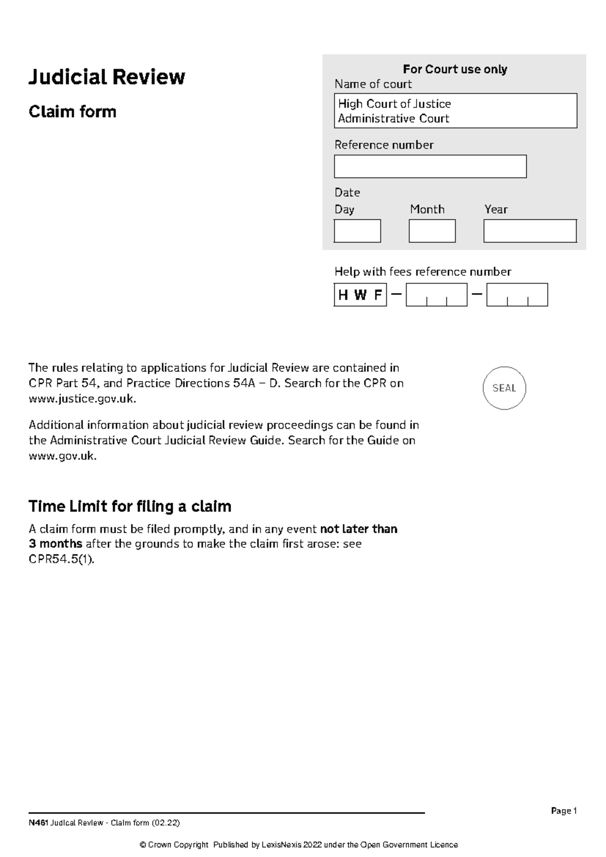 N461 Judicial Review Claim Form: Essential Details & Guidelines - Studocu