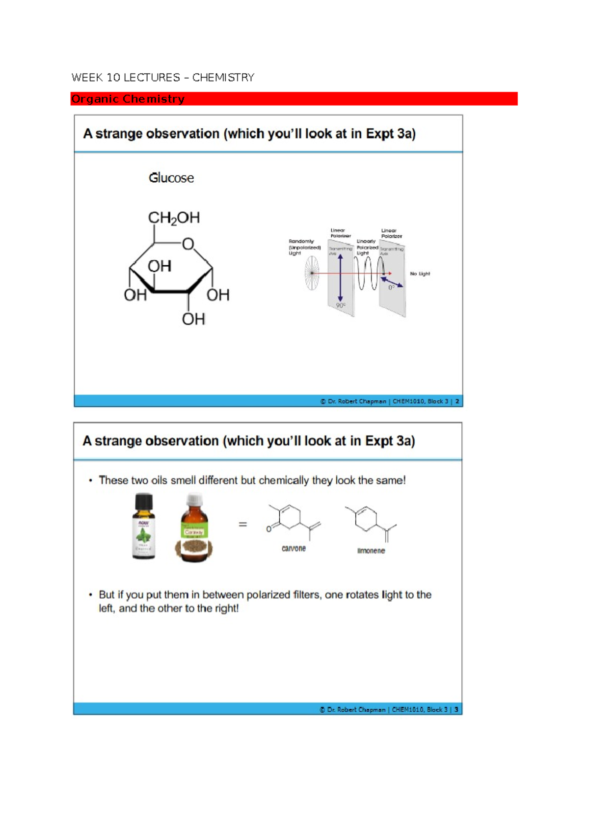 WEEK 10 LECTURES CHEM 101: Chirality & Isomerism in Organic Chemistry ...
