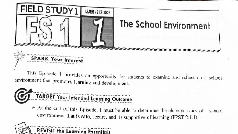 FIELD STUDY 1: LEARNING EPISODE 1 - THE SCHOOL ENVIRONMENT - Studocu
