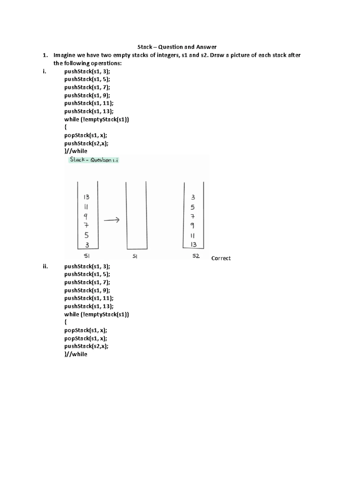 G52ACE Algorithms Final Exam: Stack and Queue Operations Tutorial - Studocu