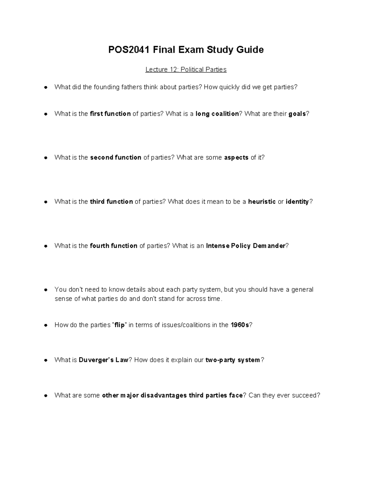POS2041 Final Exam Study Guide: Political Parties, Polarization & More ...