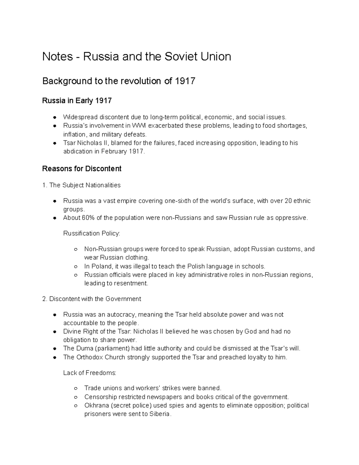 HIST 201: Notes on the Russian Revolution and Early Soviet Government ...