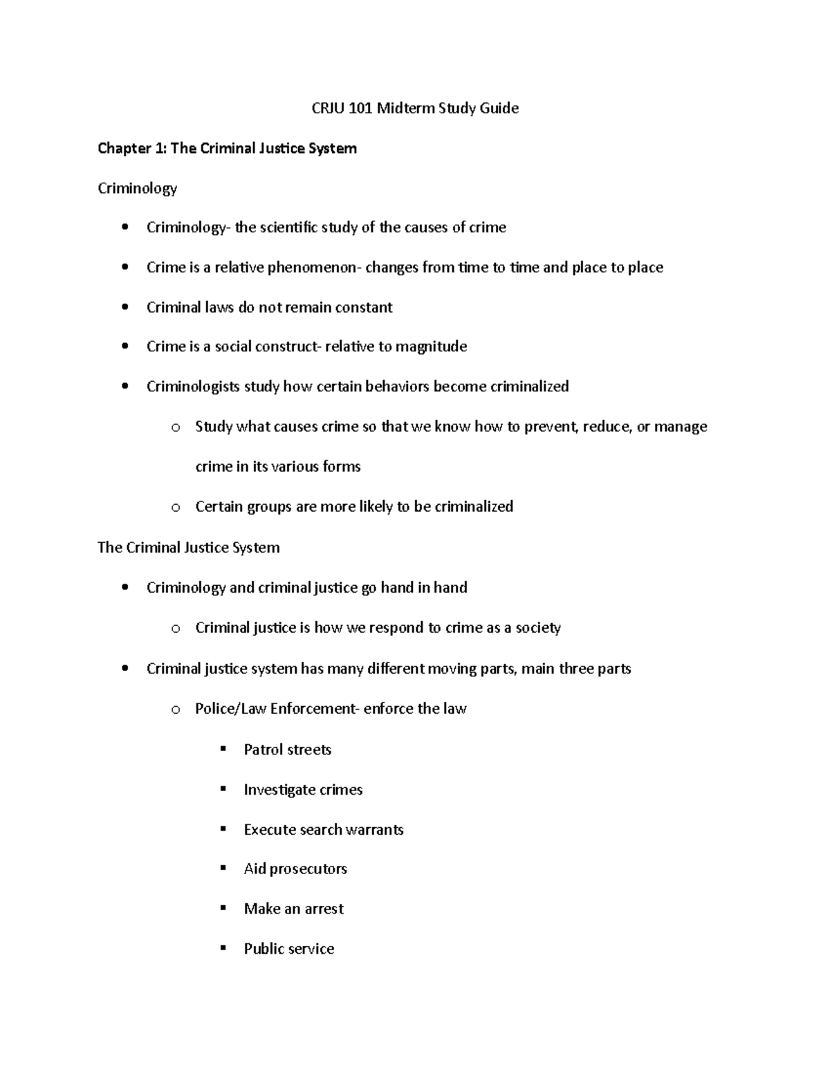 CRJU 101 Midterm Study Guide: Key Concepts & Theories in Criminal ...