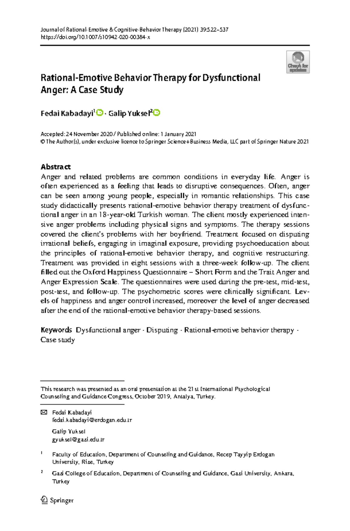 Behavior Therapy for Dysfunctional Anger: A Case Study (2021) - Studocu