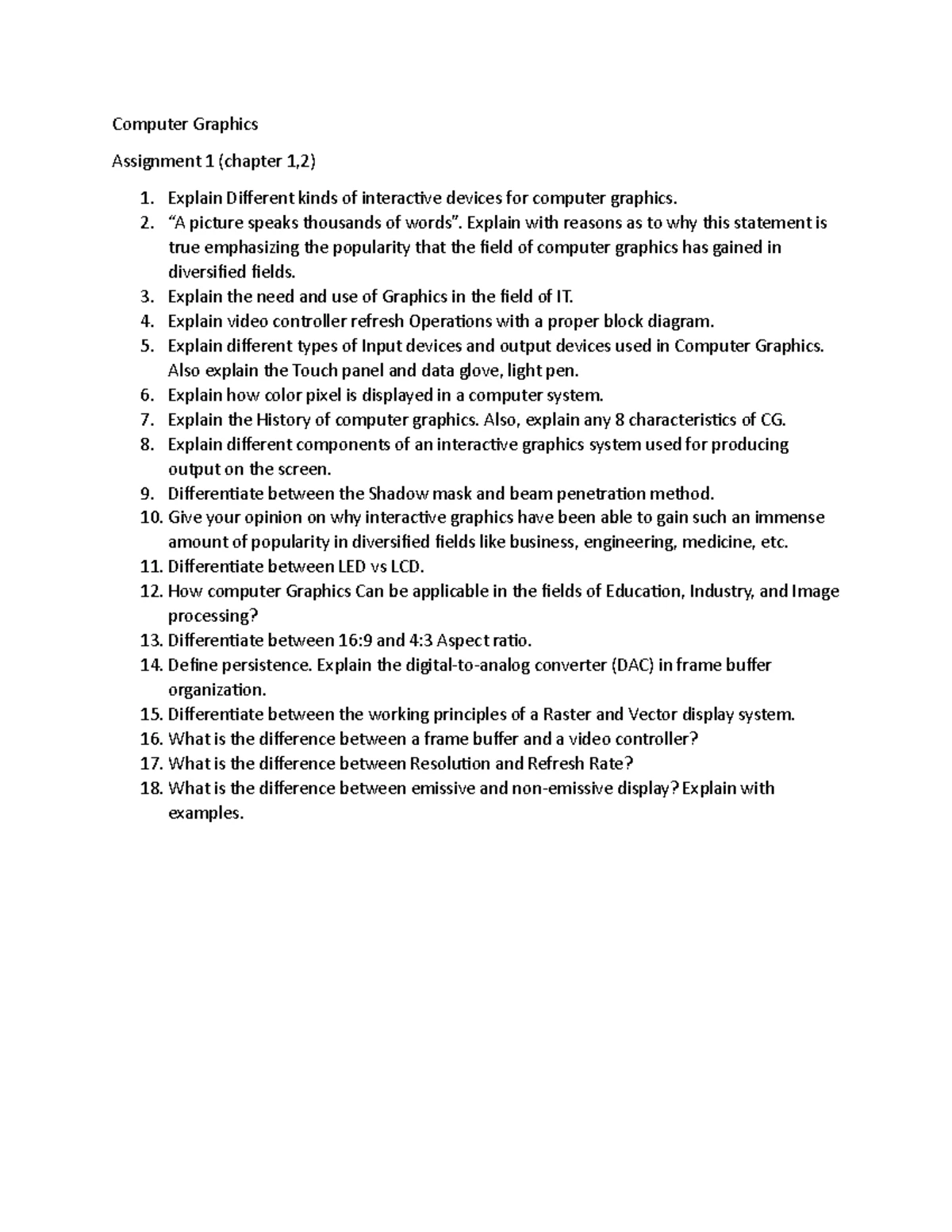 Computer Graphics Assignment 2: Algorithms & Concepts (Chp3) - Studocu