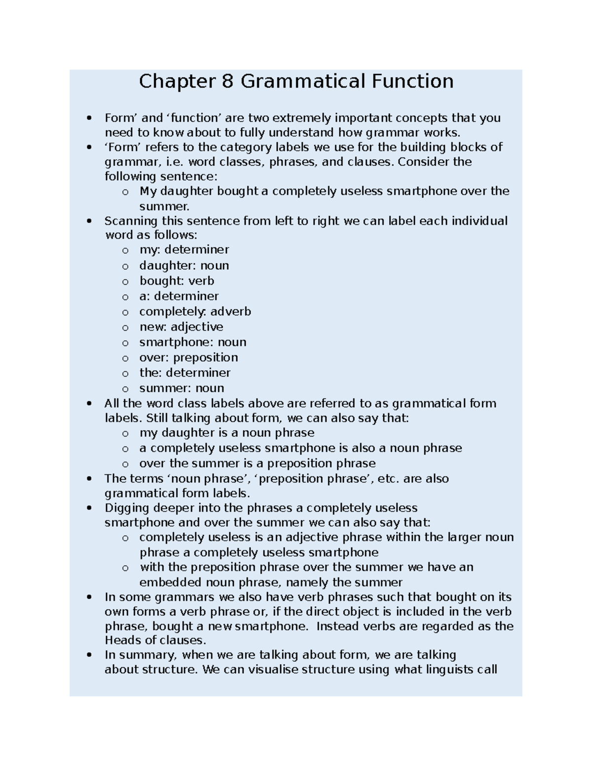 Chapter 8 Grammatical Function - Chapter 8 Grammatical Function Form ...