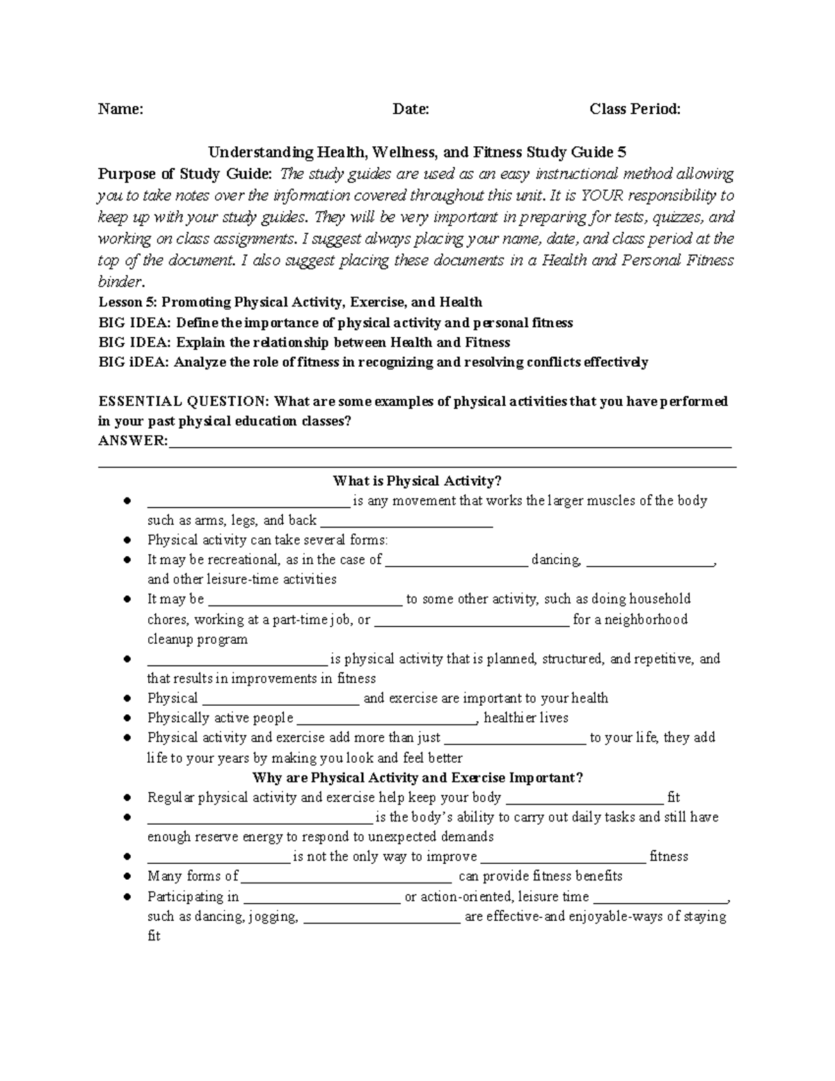 Lesson 5 study guide: Understanding health, wellness, and fitness - Studocu