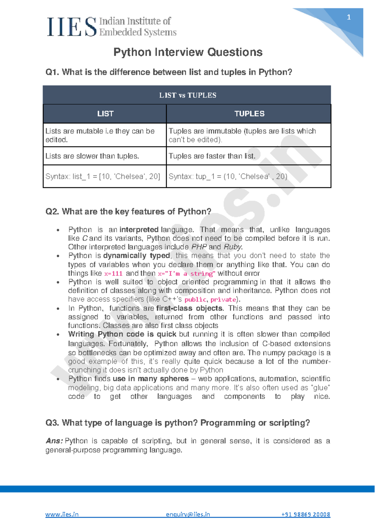 Python Programming Interview Questions and Answers (Course Code: 98869 ...
