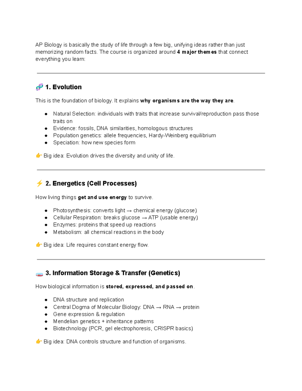 AP Biology Overview: Key Themes and Concepts - Studocu